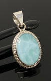 Natural Larimar Gemstone Pendant, Bohemian Jewelry, Sterling Silver Pendant, Gifts for Her, 1.35” x 0.70”