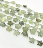 Natural Prehnite Beads, Gemstone Star Beads, Bulk Wholesale Beads, Jewelry Supplies, 10mm - 10.5mm, 5” Strand/ 10 Beads