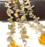 Golden Yellow Rutile Beads, Rough Polished Gemstone Beads, Jewelry Supplies, Rutilated Quartz Beads, Wholesale Beads, Bulk Beads, 8" Strand