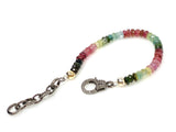 Genuine Multi Tourmaline Gemstone Bracelet, Pave Diamond Adjustable Bracelet, Tourmaline Jewelry, Gifts for Her