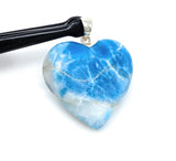 Larimar Heart Pendant, Large Larimar Sterling Silver Pendant, Bohemian Jewelry, Dominican Republic Genuine Larimar Pendant, 25.8g