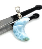Larimar Moon Pendant, Sterling Silver Pendant, Bohemian Jewelry, Hand Carved Half Moon Larimar Pendant