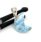 Larimar Moon Pendant, Sterling Silver Pendant, Bohemian Jewelry, Hand Carved Half Moon Larimar Pendant