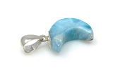 Larimar Moon Pendant, Sterling Silver Pendant, Bohemian Jewelry, Hand Carved Half Moon Larimar Pendant