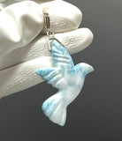 16g Rare Large Larimar Bird Pendant, Pave Diamond Larimar Pendant, Silver Bohemian Jewelry, Dominican Republic Larimar Pendant