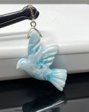 18g Rare Large Larimar Bird Pendant, Pave Diamond Larimar Pendant, Silver Bohemian Jewelry, Dominican Republic Larimar Pendant