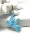 16g Rare Large Larimar Bird Pendant, Pave Diamond Larimar Pendant, Silver Bohemian Jewelry, Dominican Republic Larimar Pendant