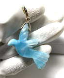 14g Rare Large Larimar Bird Pave Diamond Pendant, Silver Bohemian Jewelry, Dominican Republic Larimar Pendant, Larimar Bird Pendant
