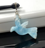 14g Rare Large Larimar Bird Pave Diamond Pendant, Silver Bohemian Jewelry, Dominican Republic Larimar Pendant, Larimar Bird Pendant