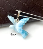 12g Rare Large Larimar Bird Pave Diamond Pendant, Silver Bohemian Jewelry, Dominican Republic Larimar Dove Pendant