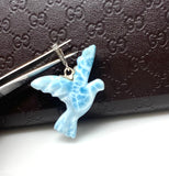 12g Rare Large Larimar Bird Pave Diamond Pendant, Silver Bohemian Jewelry, Dominican Republic Larimar Dove Pendant