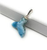 Rare Larimar Mermaid Tail Pendant, Sterling Silver Pave Diamond Pendant, Bohemian Jewelry, Large Larimar Whale Tail Pendant