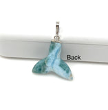 Rare Larimar Mermaid Tail Pendant, Sterling Silver Pave Diamond Pendant, Bohemian Jewelry, Larimar Whale Tail Pendant