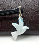 12g Rare Large Larimar Bird Pave Diamond Pendant, Silver Bohemian Jewelry, Dominican Republic Larimar Dove Pendant