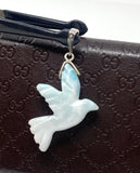 12g Rare Large Larimar Bird Pave Diamond Pendant, Silver Bohemian Jewelry, Dominican Republic Larimar Dove Pendant