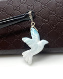 12g Rare Large Larimar Bird Pave Diamond Pendant, Silver Bohemian Jewelry, Dominican Republic Larimar Dove Pendant