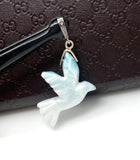 12g Rare Large Larimar Bird Pave Diamond Pendant, Silver Bohemian Jewelry, Dominican Republic Larimar Dove Pendant