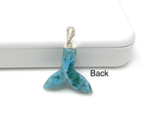 Rare Larimar Mermaid Tail Pendant, Sterling Silver Pave Diamond Pendant, Bohemian Jewelry, Large Larimar Whale Tail Pendant