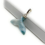 Rare Larimar Mermaid Tail Pendant, Sterling Silver Pave Diamond Pendant, Bohemian Jewelry, Larimar Whale Tail Pendant