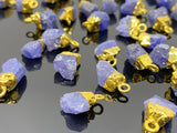10 Pcs Raw Tanzanite Gemstone Charms, Rough Gold Electroplated Tanzanite Charms, Bulk Wholesale Jewelry Supplies, 12mm- 15mm