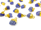 10 Pcs Raw Tanzanite Gemstone Charms, Rough Gold Electroplated Tanzanite Charms, Bulk Wholesale Jewelry Supplies, 12mm- 15mm