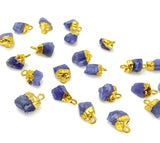 10 Pcs Raw Tanzanite Gemstone Charms, Rough Gold Electroplated Tanzanite Charms, Bulk Wholesale Jewelry Supplies, 12mm- 15mm