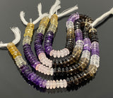 8" Natural Multi Stone German Cut Gemstone Beads - Rose Quartz/ Amethyst/ Citrine / Smokey Quartz/ Green Amethyst , 9mm- 10mm