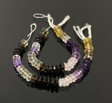 8" Natural Multi Stone German Cut Gemstone Beads - Rose Quartz/ Amethyst/ Citrine / Smokey Quartz/ Green Amethyst , 10mm - 12mm