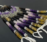 8" Natural Multi Stone German Cut Gemstone Beads - Rose Quartz/ Amethyst/ Citrine / Smokey Quartz/ Green Amethyst , 10mm - 12mm
