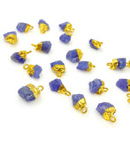 10 Pcs Raw Tanzanite Gemstone Charms, Rough Gold Electroplated Tanzanite Charms, Bulk Wholesale Jewelry Supplies, 12mm- 15mm