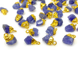 10 Pcs Raw Tanzanite Gemstone Charms, Rough Gold Electroplated Tanzanite Charms, Bulk Wholesale Jewelry Supplies, 12mm- 15mm