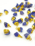 10 Pcs Raw Tanzanite Gemstone Charms, Rough Gold Electroplated Tanzanite Charms, Bulk Wholesale Jewelry Supplies, 12mm- 15mm