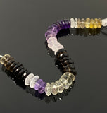 8" Natural Multi Stone German Cut Gemstone Beads - Rose Quartz/ Amethyst/ Citrine / Smokey Quartz/ Green Amethyst , 10mm - 12mm