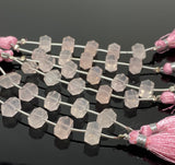 5 Pcs Rose Quartz Double Terminated Point Beads for Jewelry Making, Hand Carved Rose Quartz Gemstone Beads for Wire Wrapping. 6x12mm