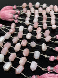 5 Pcs Pink Opal Double Terminated Beads, Hand Carved Pink Opal Gemstone Fancy Shape Beads for Wire Wrapping, 6x12mm