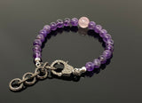 Natural Amethsyt and Rose Quartz Gemstone Bracelet, Pave Diamond Adjustable Bracelet, AAA Grade, Gifts for Her
