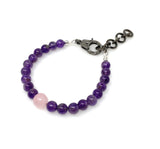 Natural Amethsyt and Rose Quartz Gemstone Bracelet, Pave Diamond Adjustable Bracelet, AAA Grade, Gifts for Her