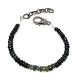 Natural Black Tourmaline Gemstone Bracelet, Pave Diamond Adjustable Bracelet, Black Tourmaline Protection Jewelry, October Birthstone