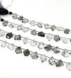 10 Pcs Black Rutile Faceted Fancy Slice Beads, Black Rutilated Quartz Gemstone Beads for Jewelry Making, 11x9mm - 17x14mm