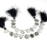 10 Pcs Black Rutile Faceted Fancy Slice Beads, Black Rutilated Quartz Gemstone Beads for Jewelry Making, 11x9mm - 17x14mm