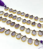 10 Pcs Amethsyt Gold Electroplated Slice Beads, Amethsyt Gemstone Wholesale Beads 14x9mm - 15x9.5mm