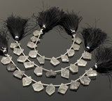 10 Pcs Black Rutile Faceted Fancy Slice Beads, Black Rutilated Quartz Gemstone Beads for Jewelry Making, 11x9mm - 17x14mm