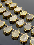 10 Pcs Yellow Rutile Electroplated Slice Beads, Golden Rutilated Quartz Gemstone Wholesale Beads 14x9mm - 15x10mm