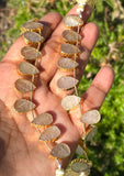 10 Pcs Yellow Rutile Electroplated Slice Beads, Golden Rutilated Quartz Gemstone Wholesale Beads 14x9mm - 15x10mm