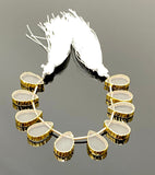 10 Pcs Natural Crystal Quartz Gold Electroplated Slice Beads, Crystal Quartz Gemstone Wholesale Beads 14x9mm - 15x10mm