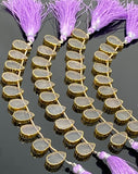 10 Pcs Rose Quartz Gold Electroplated Slice Beads, Natural Rose Quartz Gemstone Wholesale Beads 14x9mm - 15x10mm