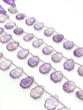 10 Pcs Amethsyt Carved Gemstone Beads, Amethsyt Flower Carving Pear Shape Beads for Jewelry Making, 14x10mm