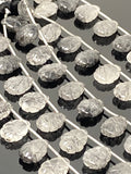10 Pcs Black Rutile Carved Gemstone Beads, Black Rutilated Quartz Flower Carving Beads for Jewelry Making, 13x9mm - 14x10mm