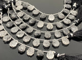 10 Pcs Black Rutile Carved Gemstone Beads, Black Rutilated Quartz Flower Carving Beads for Jewelry Making, 13x9mm - 14x10mm
