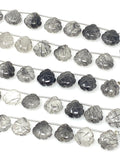 10 Pcs Black Rutile Carved Gemstone Beads, Black Rutilated Quartz Flower Carving Beads Heart Shape for Jewelry Making, 12x12mm